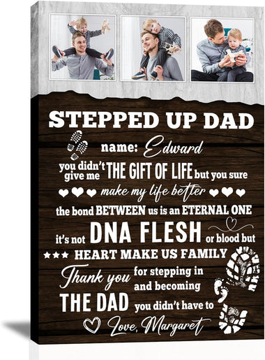 Personalized Father's Day Gifts For Stepdad, Stepped Up Dad Canvas, Step Dad Photo Collage Canvas, Canvas For Stepdad, Stepdad Father's Day Gifts, Stepdad Gift, Step Dad Birthday Gift From Kids