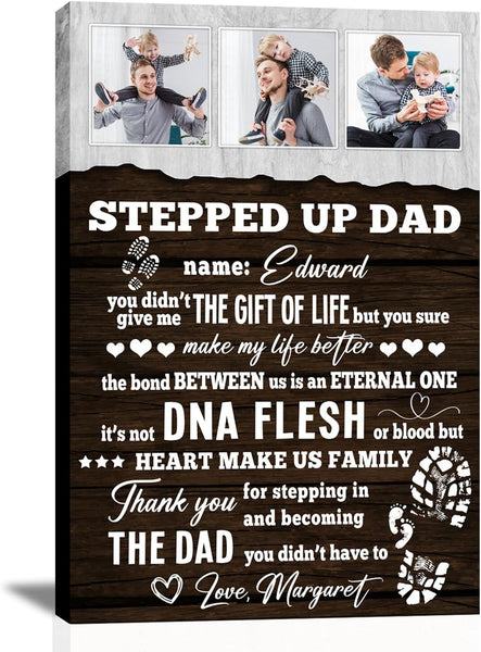 Personalized Father's Day Gifts For Stepdad, Stepped Up Dad Canvas, Step Dad Photo Collage Canvas, Canvas For Stepdad, Stepdad Father's Day Gifts, Stepdad Gift, Step Dad Birthday Gift From Kids