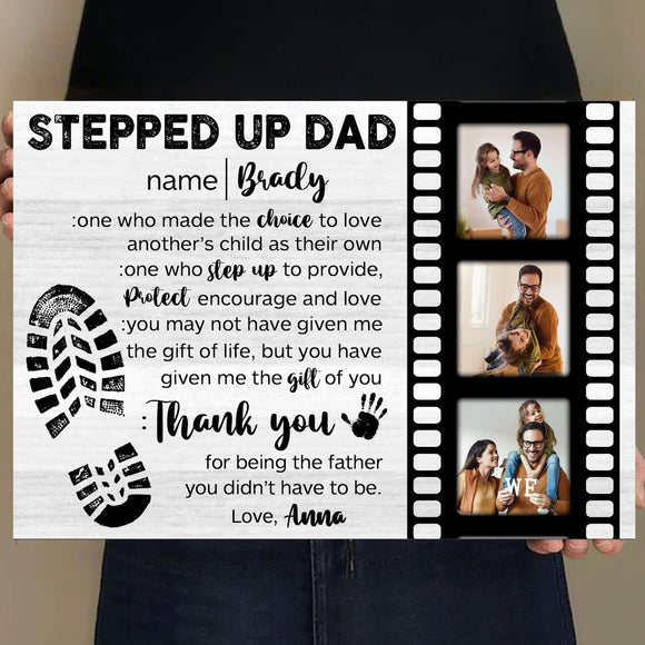 Stepped Up Dad Canvas, Step Dad Photo Collage Canvas, Canvas For Stepdad, Stepdad Father's Day Gifts, Stepdad Gift