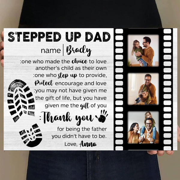 Stepped Up Dad Canvas, Step Dad Photo Collage Canvas, Canvas For Stepdad, Stepdad Father's Day Gifts, Stepdad Gift