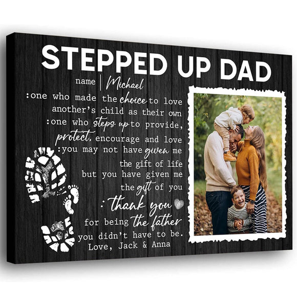Personalized Father's Day Gifts For Stepdad, Stepped Up Dad Canvas, Step Dad Photo Collage Canvas, Canvas For Stepdad, Stepdad Father's Day Gifts, Stepdad Gift