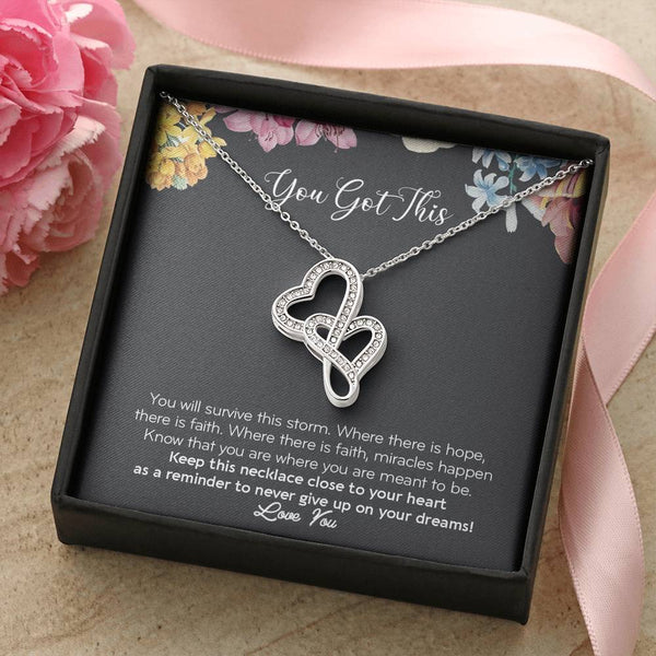 You Got This Fertility Gift, IVF Gift, Double Heart Necklace with POD Message Card, Fertility Wish, IVF Necklace, Gift for IVF, Infertility, Courage Necklace