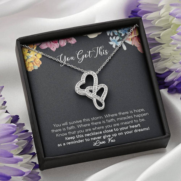 You Got This Fertility Gift, IVF Gift, Double Heart Necklace with POD Message Card, Fertility Wish, IVF Necklace, Gift for IVF, Infertility, Courage Necklace