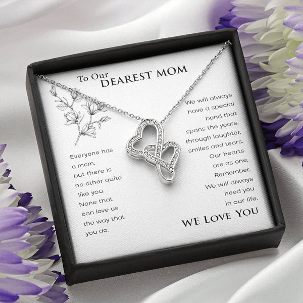 to Our Dearest Mom, We Love You from Your ChildrenDouble Heart Necklace with POD Message Card, Gift for Mom from Entire Family