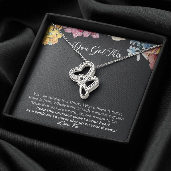 You Got This Fertility Gift, IVF Gift, Double Heart Necklace with POD Message Card, Fertility Wish, IVF Necklace, Gift for IVF, Infertility, Courage Necklace