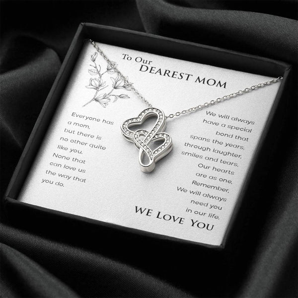 to Our Dearest Mom, We Love You from Your ChildrenDouble Heart Necklace with POD Message Card, Gift for Mom from Entire Family