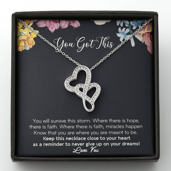 You Got This Fertility Gift, IVF Gift, Double Heart Necklace with POD Message Card, Fertility Wish, IVF Necklace, Gift for IVF, Infertility, Courage Necklace