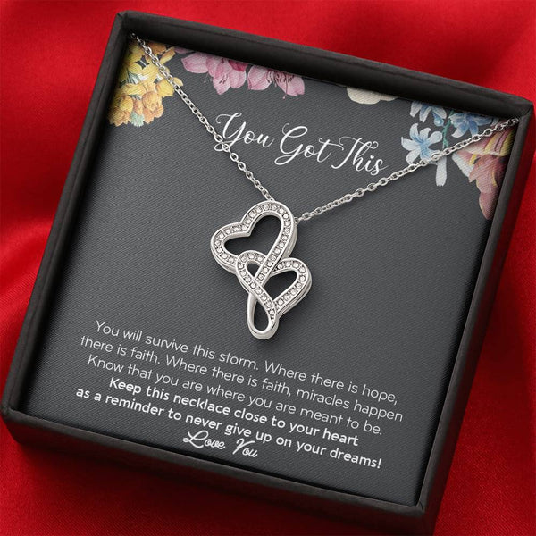You Got This Fertility Gift, IVF Gift, Double Heart Necklace with POD Message Card, Fertility Wish, IVF Necklace, Gift for IVF, Infertility, Courage Necklace