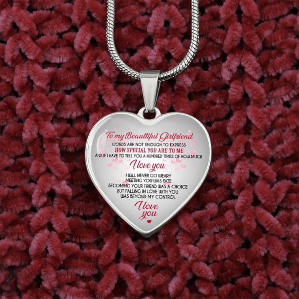 to My Beautiful Girlfriend Heart Necklace Pendant - from Boyfriend - Romantic Gift for Her, On Valentine's Day, Back to School