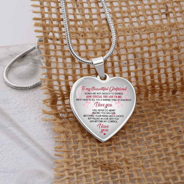 to My Beautiful Girlfriend Heart Necklace Pendant - from Boyfriend - Romantic Gift for Her, On Valentine's Day, Back to School