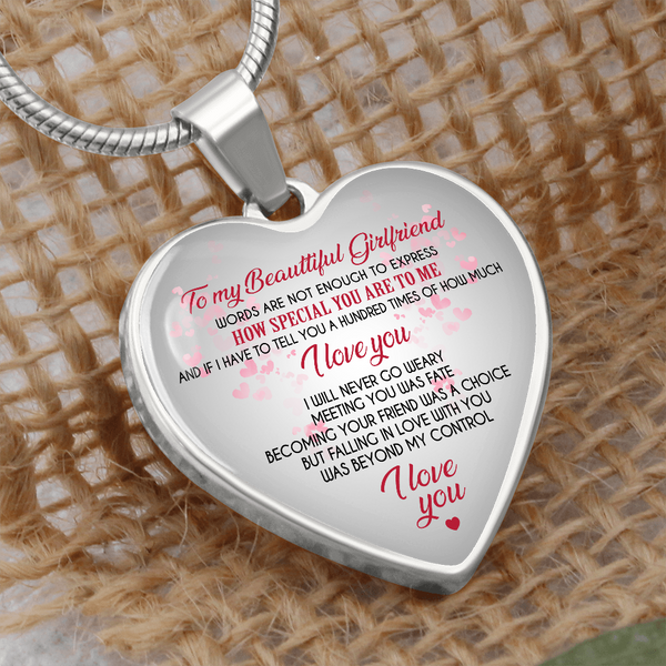 to My Beautiful Girlfriend Heart Necklace Pendant - from Boyfriend - Romantic Gift for Her, On Valentine's Day, Back to School