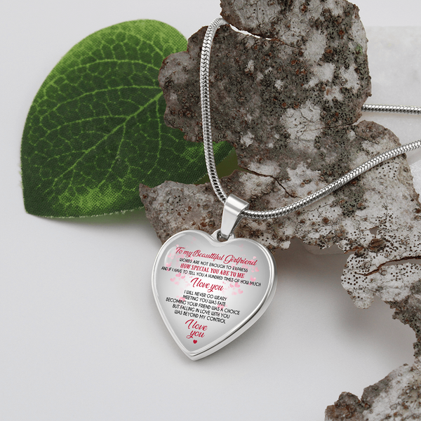 to My Beautiful Girlfriend Heart Necklace Pendant - from Boyfriend - Romantic Gift for Her, On Valentine's Day, Back to School
