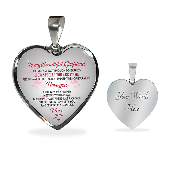 to My Beautiful Girlfriend Heart Necklace Pendant - from Boyfriend - Romantic Gift for Her, On Valentine's Day, Back to School