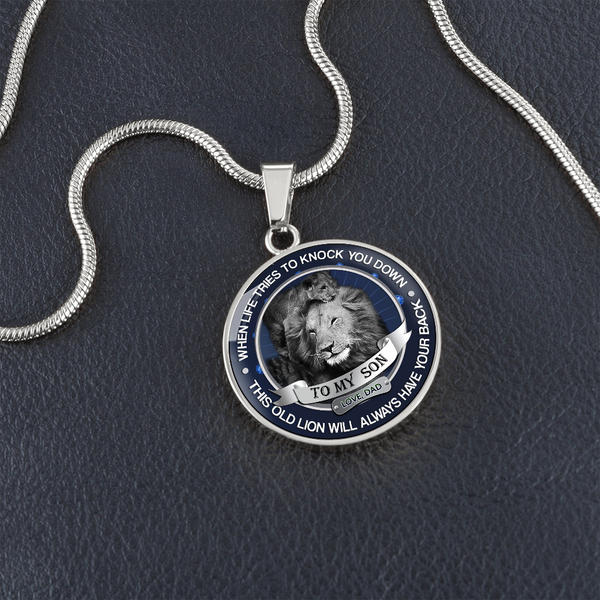 to My Son Necklace Love Dad - Father and Son Pendant - Inspirational Birthday Gifts for Tween Boy - This Old Lion Will Always Have Your Back