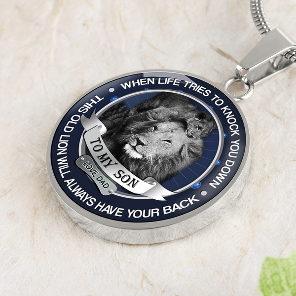 to My Son Necklace Love Dad - Father and Son Pendant - Inspirational Birthday Gifts for Tween Boy - This Old Lion Will Always Have Your Back