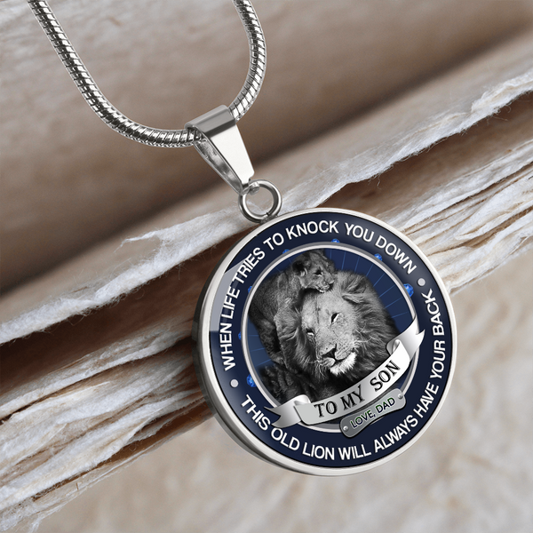 to My Son Necklace Love Dad - Father and Son Pendant - Inspirational Birthday Gifts for Tween Boy - This Old Lion Will Always Have Your Back
