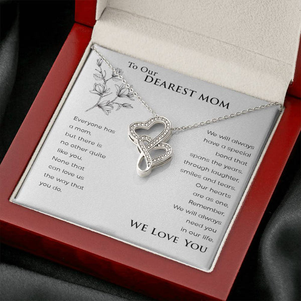 to Our Dearest Mom, We Love You from Your ChildrenDouble Heart Necklace with POD Message Card, Gift for Mom from Entire Family