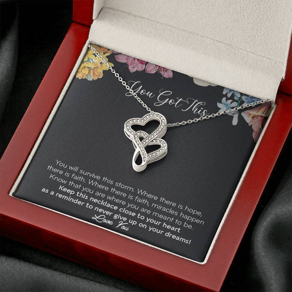 You Got This Fertility Gift, IVF Gift, Double Heart Necklace with POD Message Card, Fertility Wish, IVF Necklace, Gift for IVF, Infertility, Courage Necklace