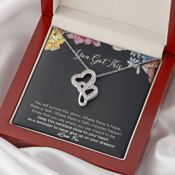 You Got This Fertility Gift, IVF Gift, Double Heart Necklace with POD Message Card, Fertility Wish, IVF Necklace, Gift for IVF, Infertility, Courage Necklace
