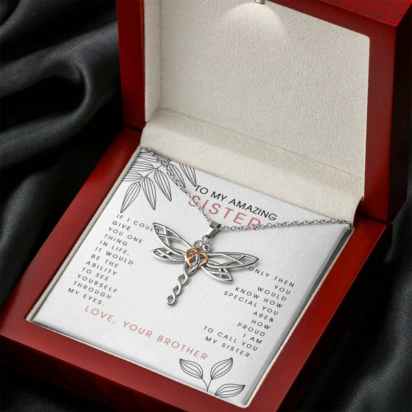 to My Amazing Sister, Love Your Brother Dragonfly Necklace, Birthday Gift for Sister, to My Sister Necklace, Present for Sister