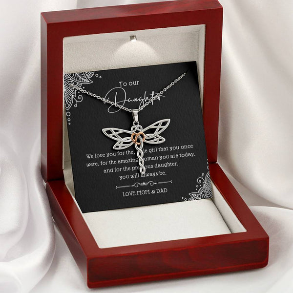 to Our Daughter, Gift for Daughter from Parents, Rose Gold & Stainless Steel Dragonfly Animal Pendant Necklace, Anxiety Necklace Gift, Dragonfly Dreams Necklace with Message Card