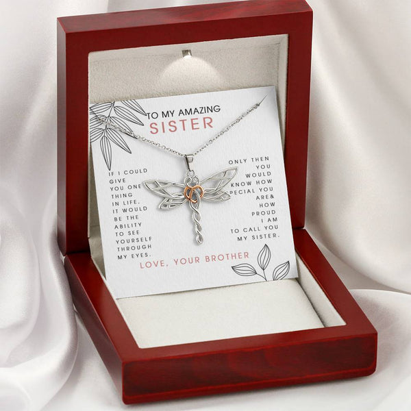 to My Amazing Sister, Love Your Brother Dragonfly Necklace, Birthday Gift for Sister, to My Sister Necklace, Present for Sister