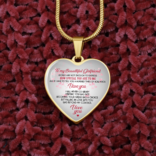 to My Beautiful Girlfriend Heart Necklace Pendant - from Boyfriend - Romantic Gift for Her, On Valentine's Day, Back to School