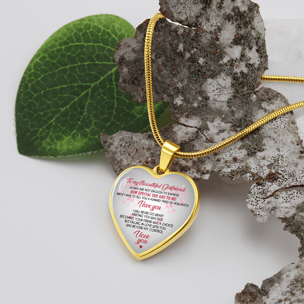 to My Beautiful Girlfriend Heart Necklace Pendant - from Boyfriend - Romantic Gift for Her, On Valentine's Day, Back to School