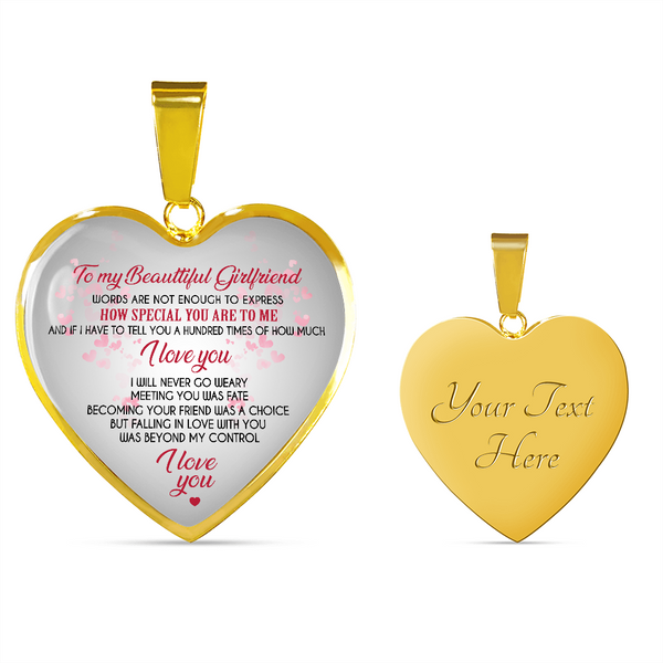 to My Beautiful Girlfriend Heart Necklace Pendant - from Boyfriend - Romantic Gift for Her, On Valentine's Day, Back to School