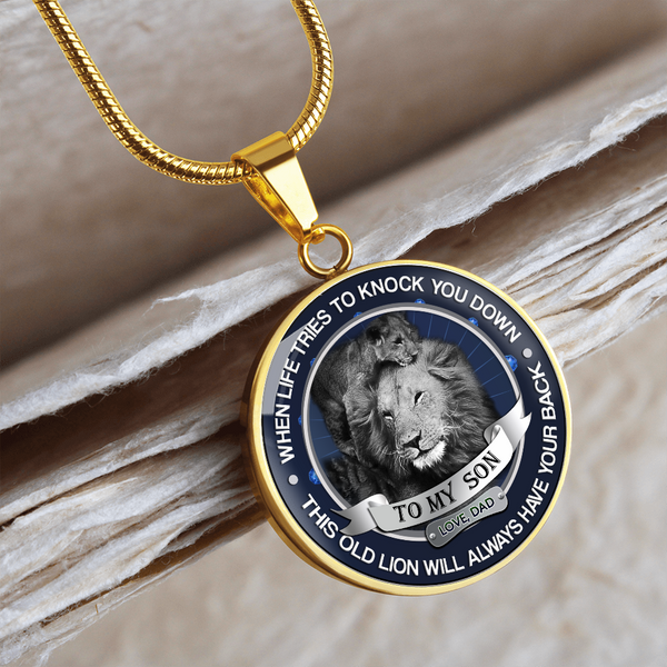 to My Son Necklace Love Dad - Father and Son Pendant - Inspirational Birthday Gifts for Tween Boy - This Old Lion Will Always Have Your Back