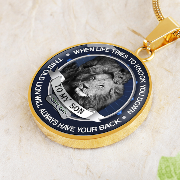 to My Son Necklace Love Dad - Father and Son Pendant - Inspirational Birthday Gifts for Tween Boy - This Old Lion Will Always Have Your Back