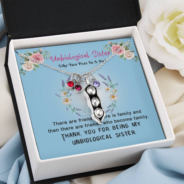 CINOCA to My Unbiological Sister Two Peas in A Pod Birthstones Necklace, Best Friend Necklace, Sister in Law Gift, Soul Sister Gift