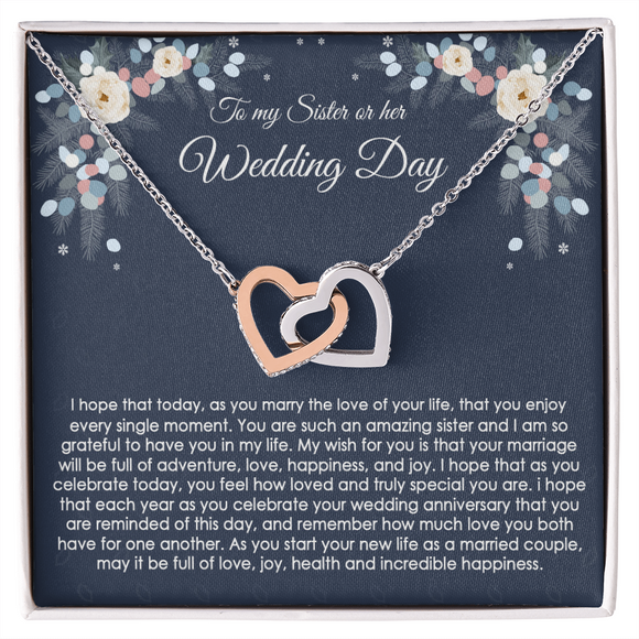 to My Sister on Her Wedding Day Gift, Wedding Gift for Sister, Jewelry Gift for Bride, Wedding Necklace for Sister, Bride Gift, Interlocking Hearts Necklace with Message Card