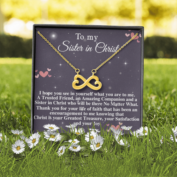Sister in Christ Christian Everlasting Love Necklace Birthday Gift for Religious Women Study Group Friend of Pastors Wife Mom with Bible, Infinity Hearts Necklace with Message Card