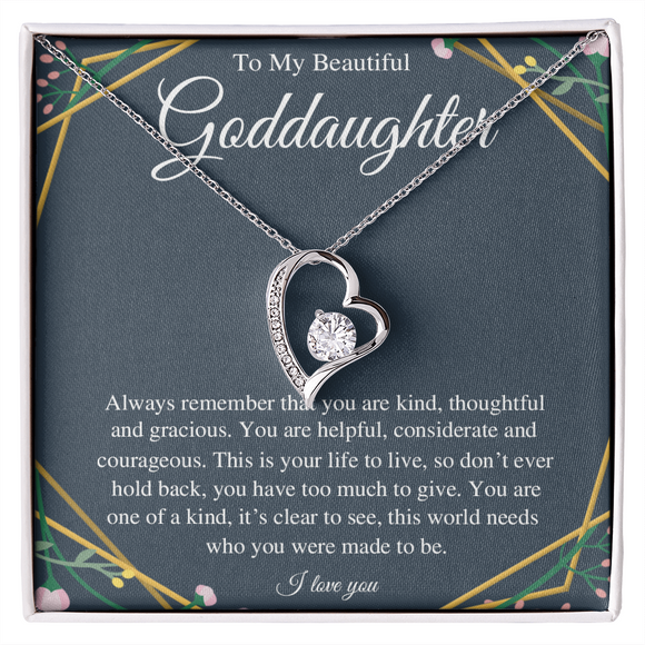 To My Beautiful Goddaughter, to My Goddaughter Gift from Godmother godfather, Goddaughter Birthday, Goddaughter Christmas Present Goddaughter Graduation Gift, Forever Love Necklace with Message Card