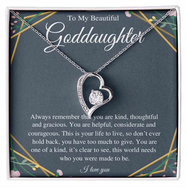 To My Beautiful Goddaughter, to My Goddaughter Gift from Godmother godfather, Goddaughter Birthday, Goddaughter Christmas Present Goddaughter Graduation Gift, Forever Love Necklace with Message Card
