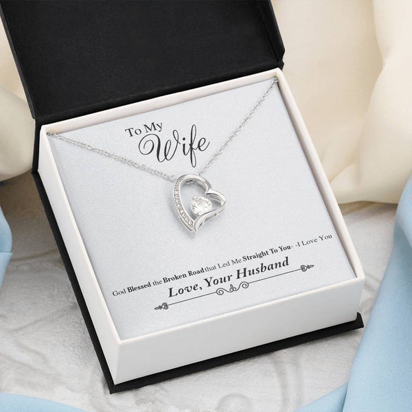 to My Wife Necklace Heart Pendant from Husband God Blessed The Broken Road for Her - Luxury Necklace Silver - Includes Gift Box!