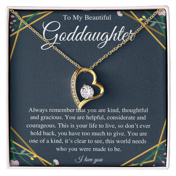 To My Beautiful Goddaughter, to My Goddaughter Gift from Godmother godfather, Goddaughter Birthday, Goddaughter Christmas Present Goddaughter Graduation Gift, Forever Love Necklace with Message Card