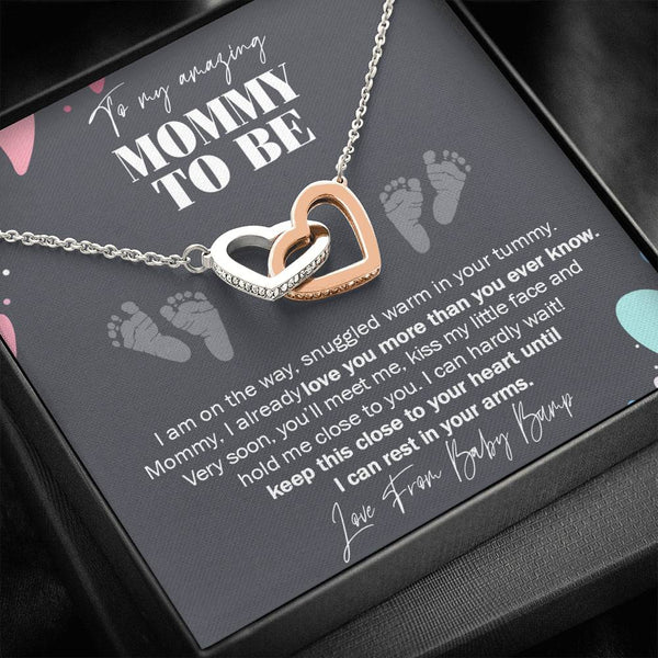 to My Mommy to Be, Never-Ending Love from Baby Bump Necklace, Interlocking Hearts Necklace with On Demand Message Card, Pregnancy Gift for Friend, Gift for First Time Mom, Pregnancy Gift Ideas