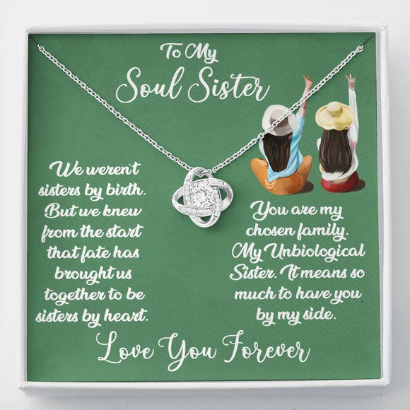 To My Soul Sister Love Knot Necklace, Sage Card, Best Friend Necklace