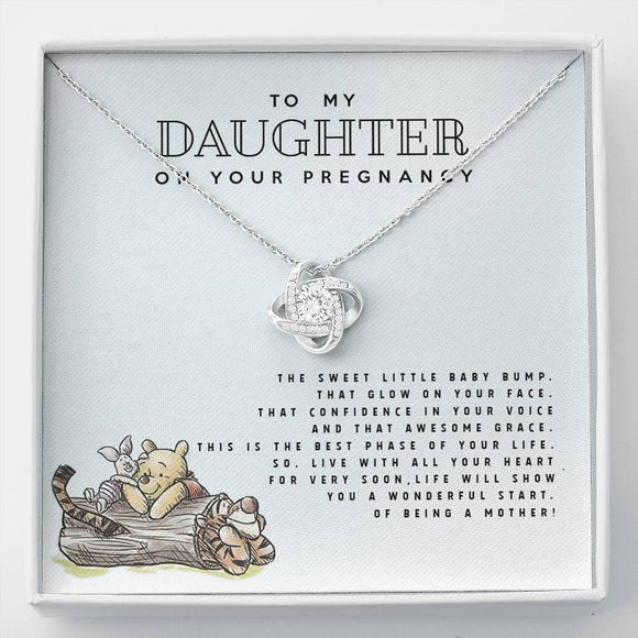 Daughter Pregnancy Gift, Winnie The Pooh, Mom to Be Gift for Daughter, Expecting Mom Gift, Pregnant Daughter Gift from Mom, Love Knot Necklace with Message Card