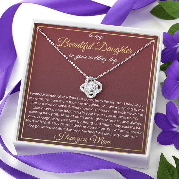 To My Beautiful Dauhter Neckalce, Wedding Gift for Bride from Mom, Necklace to Daughter on Wedding Day from Mother with Unique Message Card