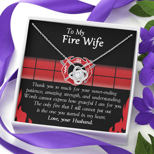 CINOCA to My Fire Wife, Love Knot Necklace from Your Fireman Husband, Firefighters Wife Gift, Thin Red Line On Birthday, Special Day