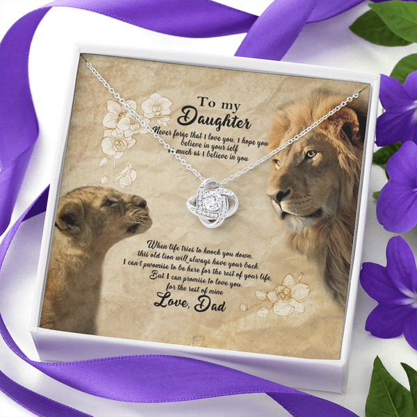 To My Beautiful Daughter Necklace, Lion Dad And Daughter Necklace, Daughter Gift From Dad, Necklace For Daughters, Father Daughter Gifts Love Knot Necklace Birthday Gift for Daughter From Dad