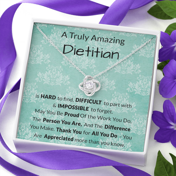 Dietitian Gift, Dietitian Gift Necklace, Dietitian Appreciation Gifts, Dietitian Leaving Gift, Dietitian Thank You Gift, Love Knot Necklace with Message Card