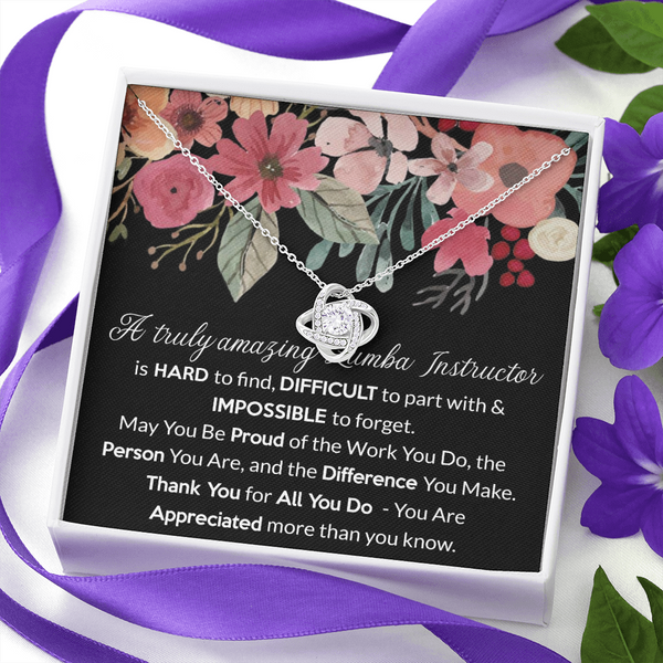 Zumba Instructor Gift, for Instructor Fitness, Zumba Instructor Woman, Thank You Gift Zumba Instructor, Love Knot Necklace with Message Card