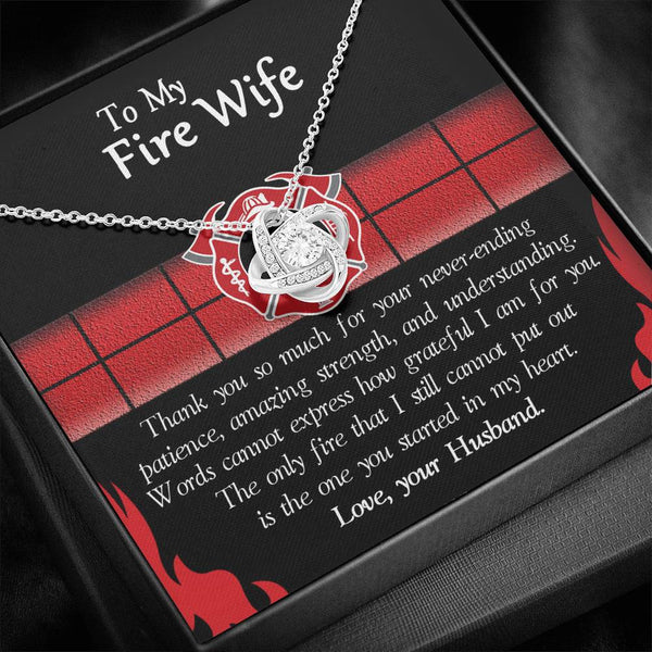 CINOCA to My Fire Wife, Love Knot Necklace from Your Fireman Husband, Firefighters Wife Gift, Thin Red Line On Birthday, Special Day