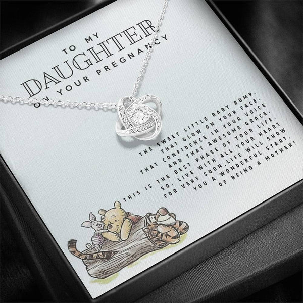 Daughter Pregnancy Gift, Winnie The Pooh, Mom to Be Gift for Daughter, Expecting Mom Gift, Pregnant Daughter Gift from Mom, Love Knot Necklace with Message Card