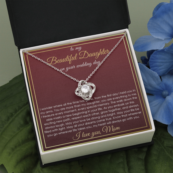 To My Beautiful Dauhter Neckalce, Wedding Gift for Bride from Mom, Necklace to Daughter on Wedding Day from Mother with Unique Message Card