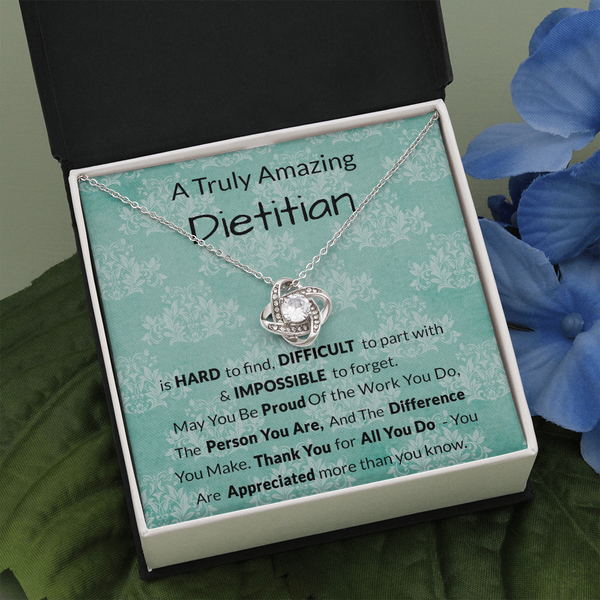 Dietitian Gift, Dietitian Gift Necklace, Dietitian Appreciation Gifts, Dietitian Leaving Gift, Dietitian Thank You Gift, Love Knot Necklace with Message Card
